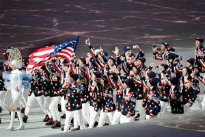 The United States winter Olympic team enters at the opening ceremony in Sochi, Russia. Courtesy of defense.gov. 