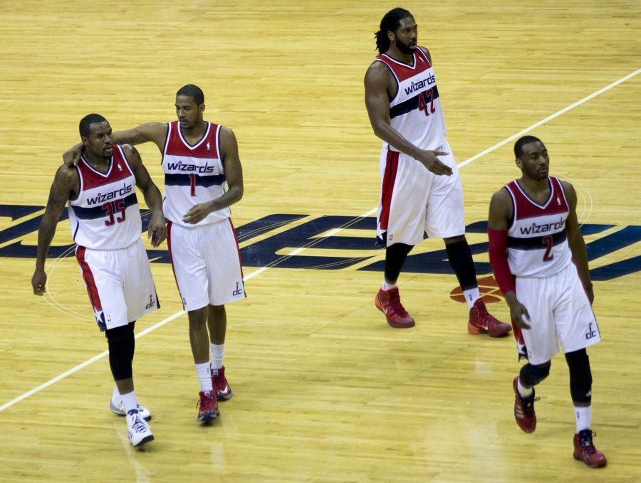 Trevor Booker (35), Trevor Ariza (1), Nene (42), and John Wall (2) have been key to the Wizards recent success against top teams.  In the last month, the Wizards have beaten the Miami Heat, Golden State Warriors, and Oklahoma City Thunder. 