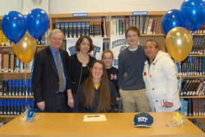 Senior Clare Beahn signs her national letter of intent to play soccer at the University of Pittsburgh on Feb. 6.