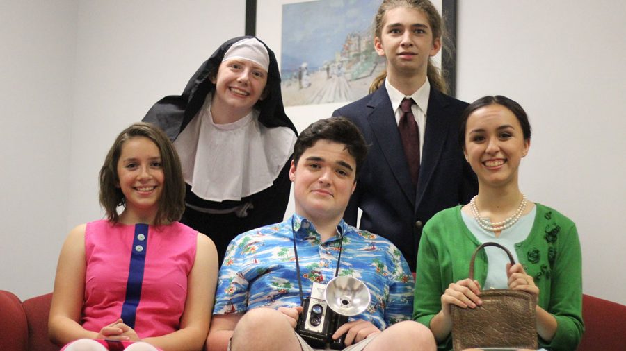 Abby Comey (Nun Drobney), Eli Wassertzug (Axel), Ruby Larimer (Susan), Trevor Hazen (Walter), and Kristen Waagner (Marion) pose for a promotional photo. Photo courtesy of theatremclean.org