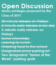 A list of the "Senior Privilege" that were denied and granted for the seniors of 2017