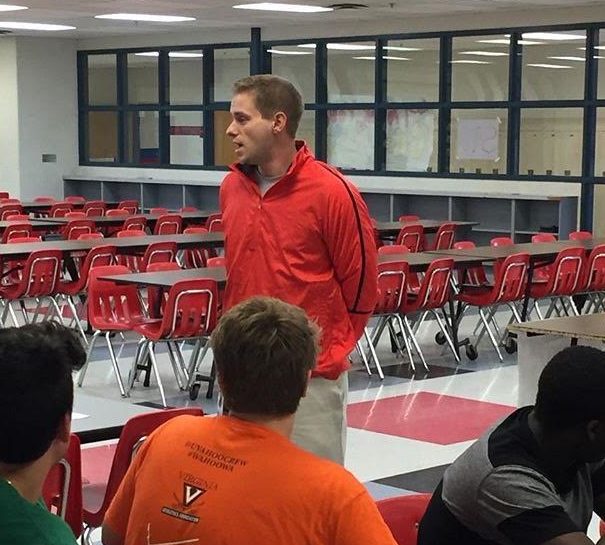 Homecoming hire- former McLean quarterback and Madison assistant coach John Scholla is introduced to the football program as the new head coach on May 11. (Photo courtesy of McLean Athletics Instagram)