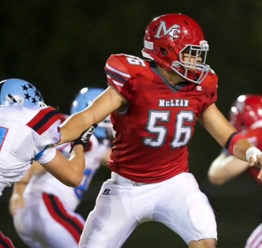 Khaled Abdelatey played Against the Marshall Statesmen as number 56. Abdleatey has been playing football at McLean since his freshmen year. Photo courtesy of Kent Arnold.