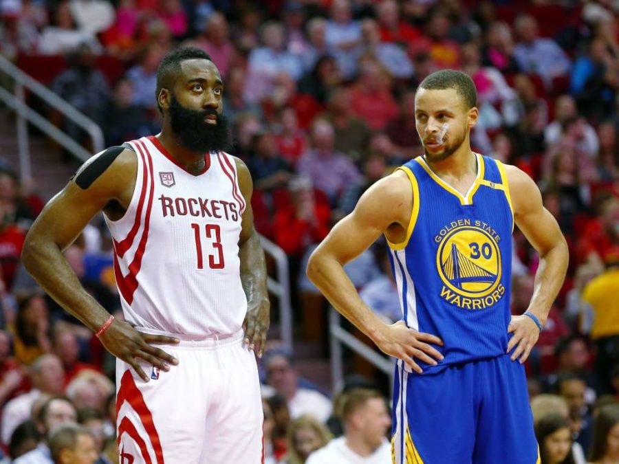 NBA super stars James Harden and Steph Curry square off