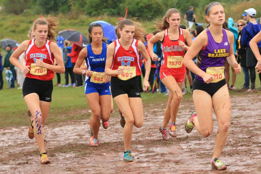 Caroline Howley, a McLean cross country co-captain, competes at muddy race along with other local high schools.