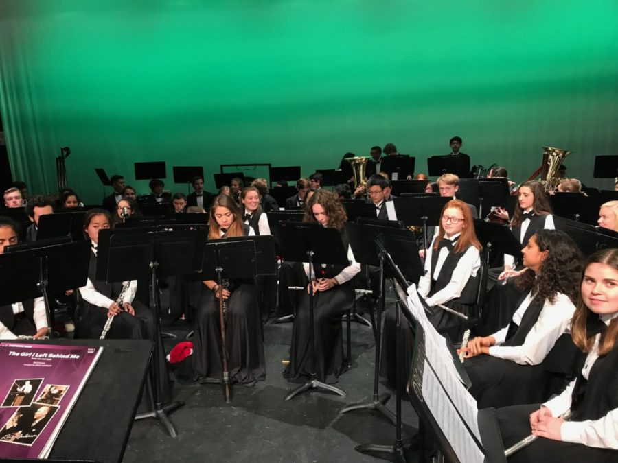 Setting the Stage- The concert took place at McLean High School in the auditorium. The green-lit stage sets a happy mood and gets the audience into the Christmas spirit. 