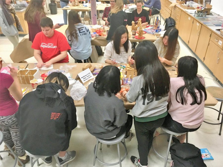 Advanced art students work on their replicas of famous buildings. (Photo by Sabrina Vazquez)