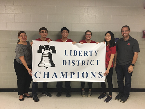 McLean Scholastic Bowl Team wins the Liberty District tournament. Carson Flickinger, Justin Young, Mara Kessler and Grace Chung will compete in the regional tournament at Madison High School this weekend. 