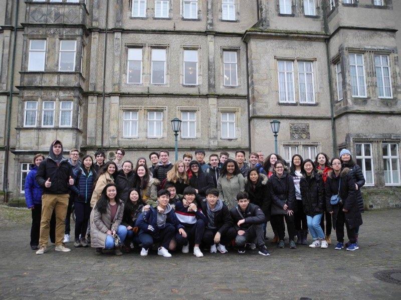 The McLean orchestra poses in Germany. The trip is part of an annual exchange program between the two countries orchestras. (Photo courtesy of Bilen Essayas)