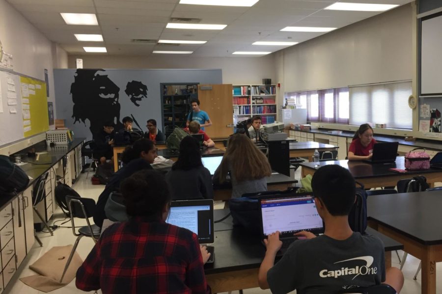 STUDY HARD — Science Olympiad team is practicing in partner after school on Oct.9. The team planned to practice on their competition every Tuesday and Thursday. (Photo by Pran Kittivorapat)