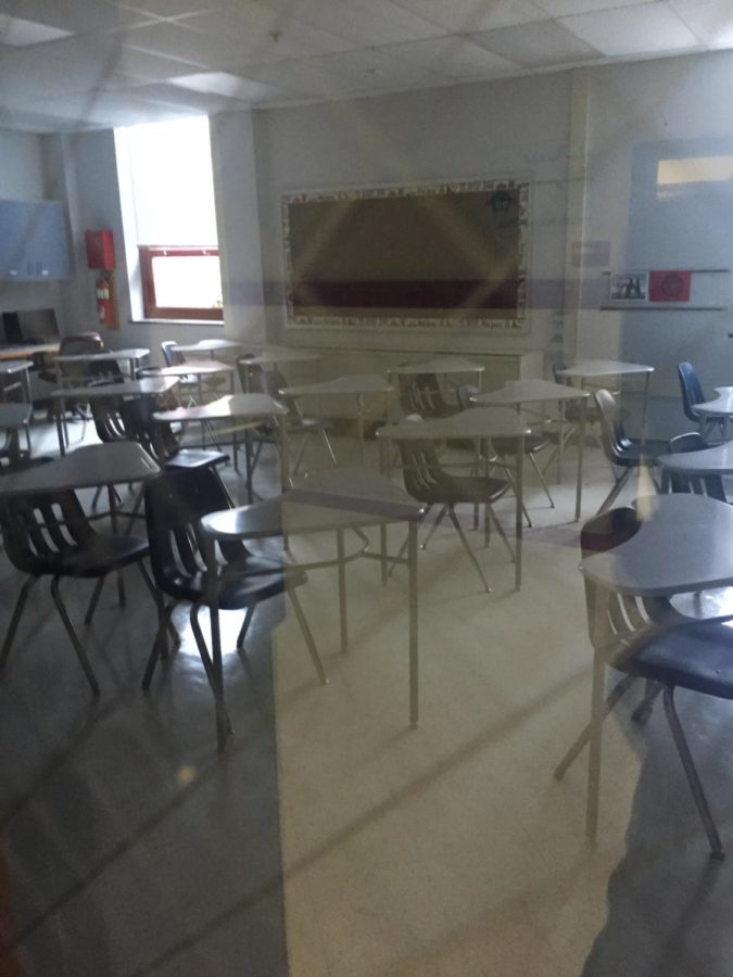 This classroom, located in the red hallway, is one of three technology pilot classrooms at the school. It serves as a model for many classrooms next year as the school shifts to a more technology-based learning environment.