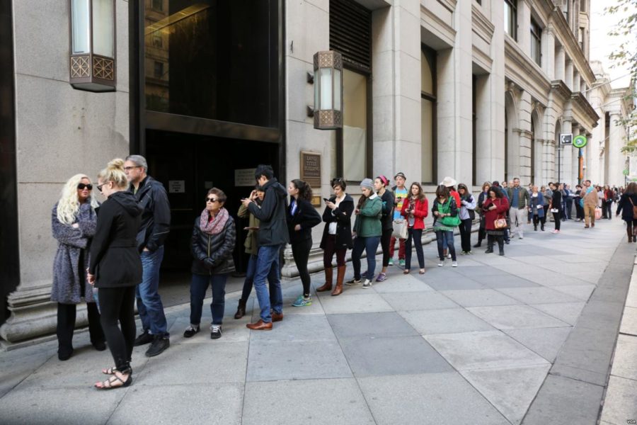 Voters line up for the polls for the 2016 Election.