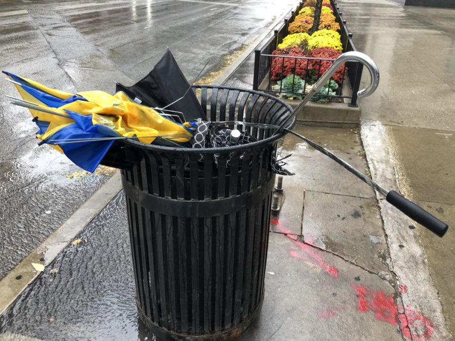 McLean students spot a trash can full of broken umbrellas on a windy, rainy day.
This truly proves of its nickname “the windy city”!