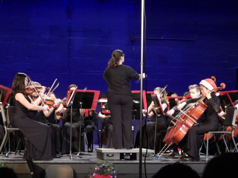 Sinfonia Orchestra proudly plays Hava Nagila on stage. Their practice comes together in a blissful moment. (Image taken by Jessica Opsahl-Ong)