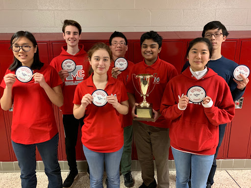 From left to right, members of the Quiz Bowl Club Janna Serrao (junior), Nathan McCarley, Tiara Allard (junior), Justin Young (junior), Nischal Dinesh (junior), Grace Chung and Eunkyoon Lee hold their awards. The team will compete in the Super-Regionals at Robinson Secondary School on February 2 (Photo Courtesy of Tiara Allard).