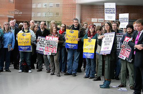 Standing Together- Los Angeles teachers come together outside a high school during strike. Photo obtained via Google under a Creative Commons license.