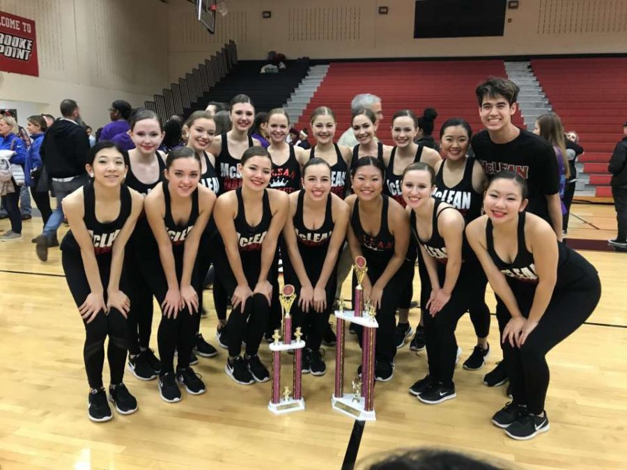 McLean Dance team poses with their trophy after winning the Brooke Point Invitaitonal on Jan. 19.