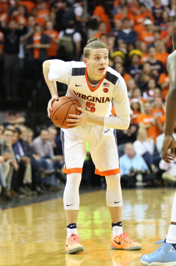 Virginias Kyle Guy holds the ball on an offensive possession. Guy has been a key factor in UVAs success this season.