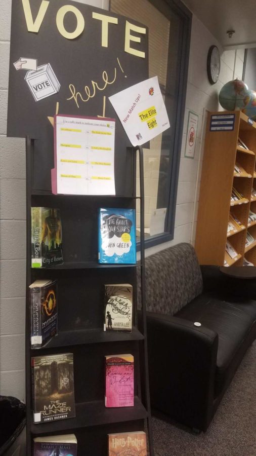 Get out there and vote- This photo shows the cart where students can vote for their favorite book. (Photo taken by Cordelia Lawton)