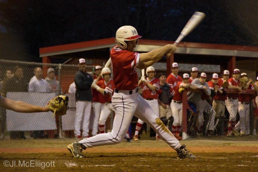 Junior Anthony Farmakides (Ant Farm) with a mighty swing against Yorktown