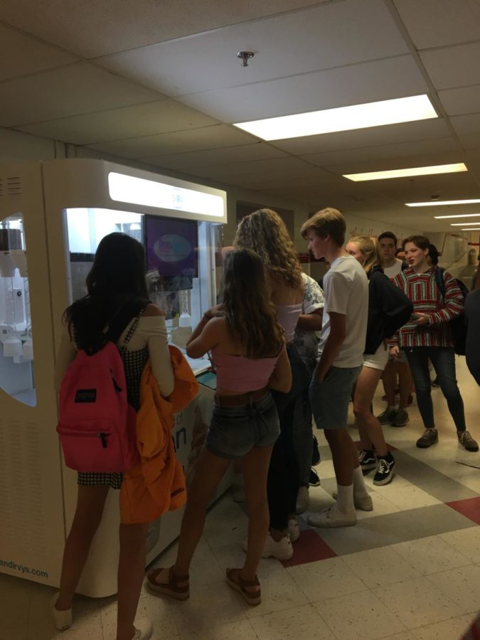 Chillin in Line--Over a dozen McLean students waited to get Fro-yo from the new machine during D lunch. The wait was around 30 minutes for many in line, and not everyone was served.