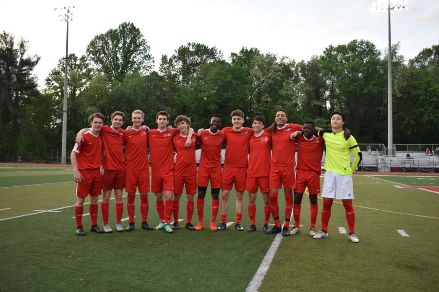 11 of the 12 seniors who are leaving next year line up at senior night after the celebration and right before their game against Herndon. The final score was tied at 3-3.