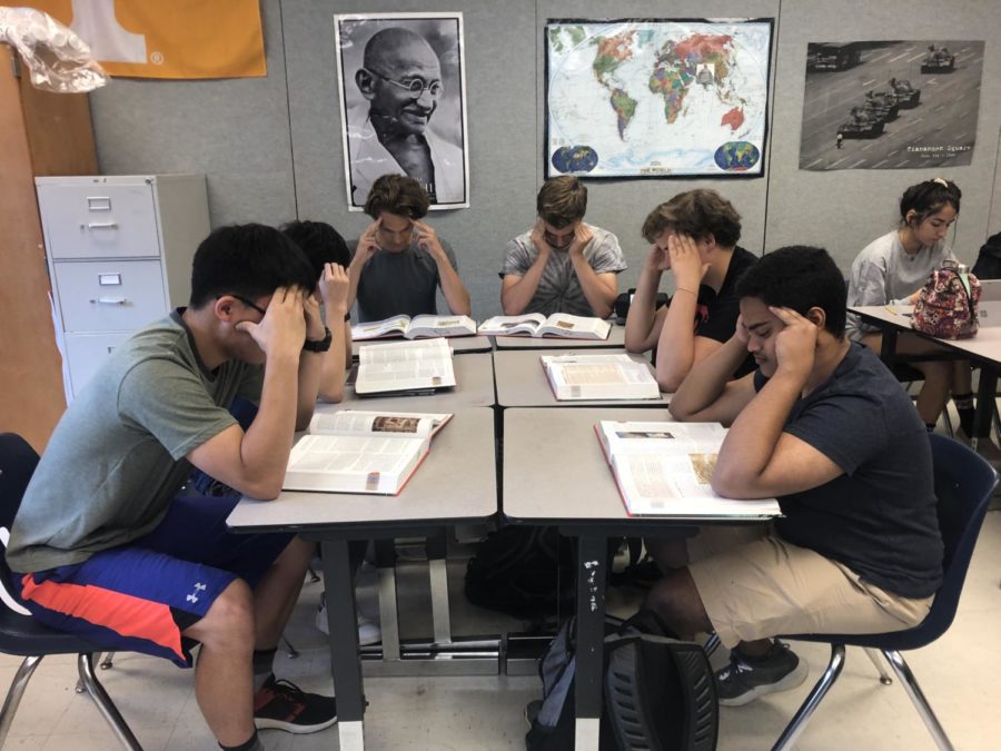 Students struggle with studying for exams. The AP World exam is especially stressful for many sophomores as it is their first AP exam. Photo by Dua Mobin