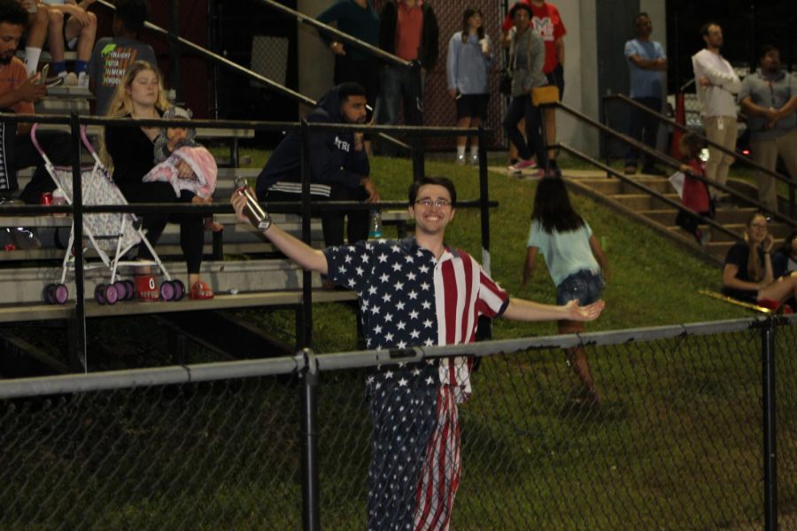 Teachers take part in school spirit. Mr.Dobson rocks American flag matching set for the USA out.