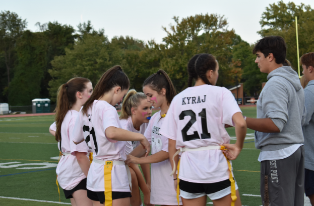 McLeans junior Tuff Puff team gets ready to put the next lineup on the field.  Girls in their senior and junior years played on Wednesday night, resulting in a win from the seniors.