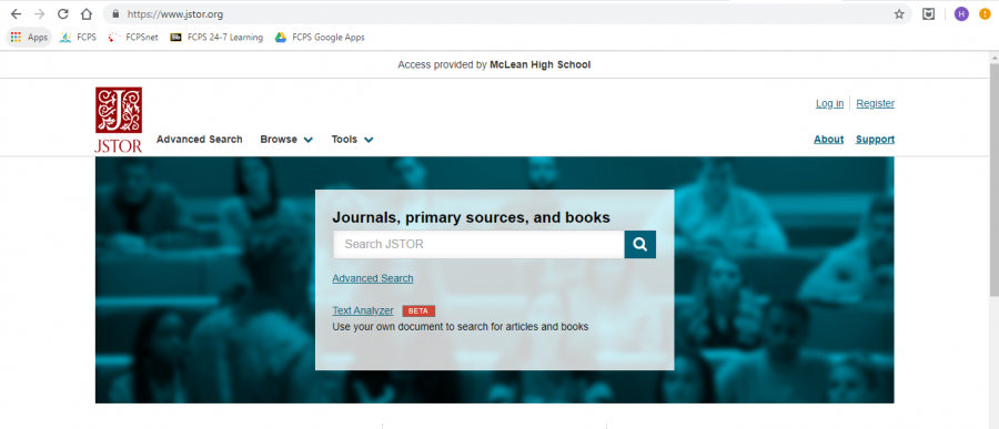 This is the homepage of JSTORs expansive network of sources. We do not need to log in or make an account since the school gives us access.

Photo taken from https://jstor.org