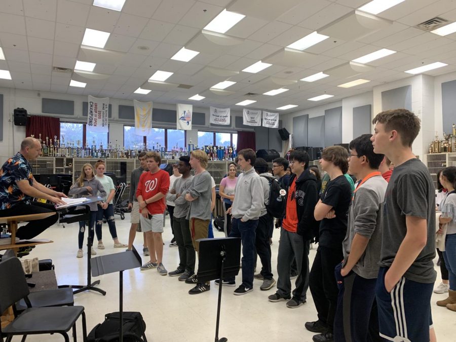 Jazz Band members listen carefully to the audition results (photo by Victoria Mollmann)