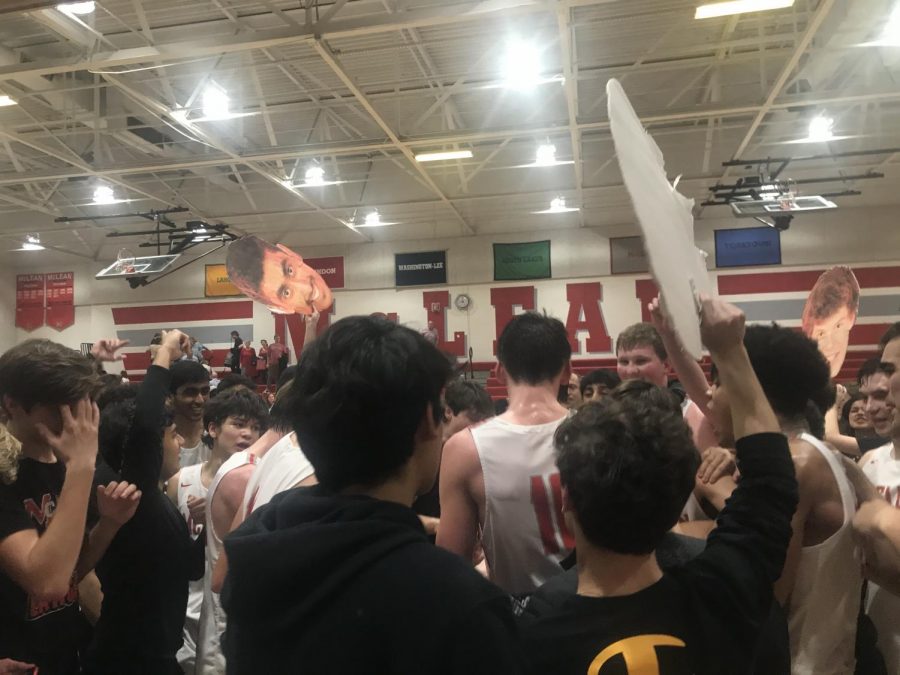 Highlanders stormed the court after their victory against their rival, Langley High School. This was the second and final game against each other in the season.