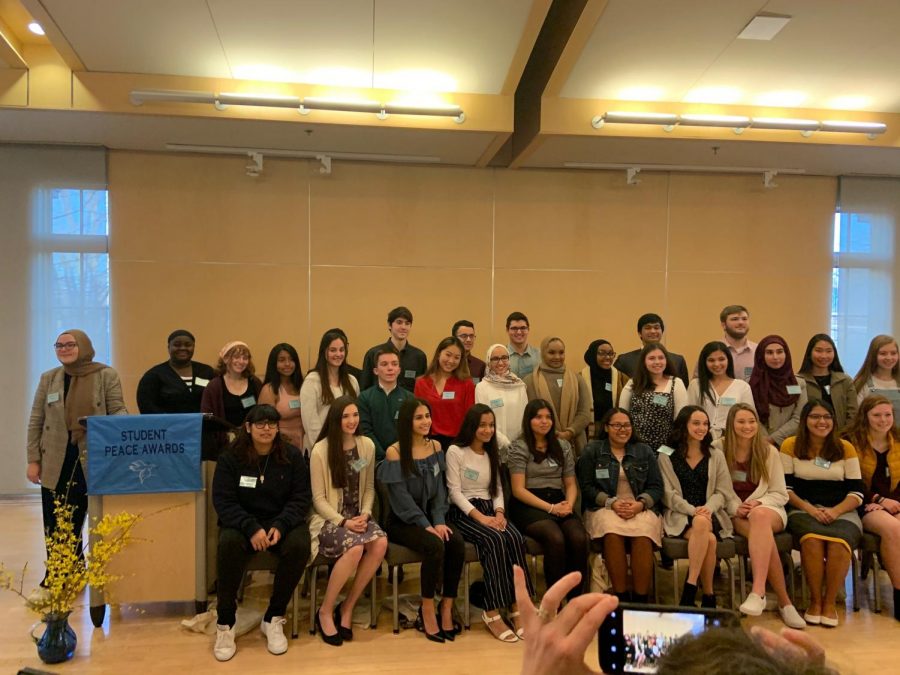 Recipients of the FCPS Student Peace Prize gather on March 10 at a community center. This award is given to select individuals that have truly made a community impact with service 