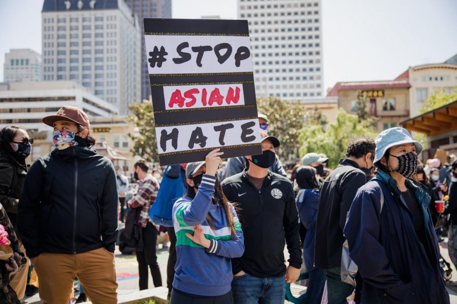 Protesting+Prejudice+%E2%80%94+A+woman+protests+at+a+Stop+Asian+Hate+rally+in+California.+There+has+been+a+notable+increase+in+the+number+of+Asian+hate+crimes+reported+in+the+U.S.