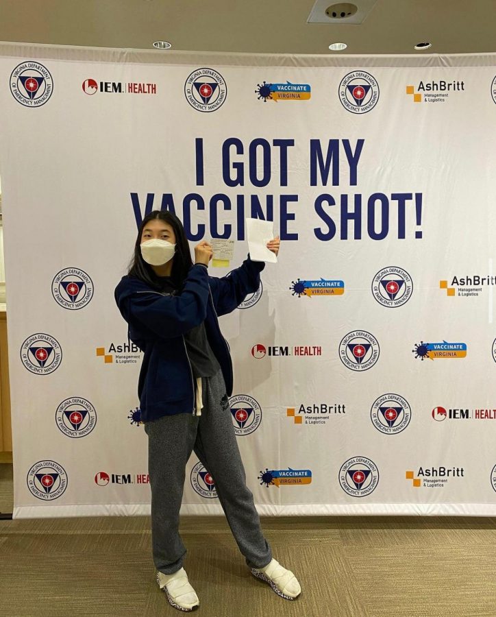 POWERFUL VACCINE - Junior Cheryn Hong has received her vaccine shot, a step she has taken in order to keep herself and those around her safe. More people around the country are eligible to take the vaccine in hopes of returning to what life was like before the pandemic. 