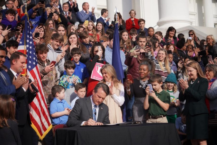 Gov. Youngkin signs Senate Bill 739 at 3:00 p.m. on Wednesday, Feb. 16, 2022 in Richmond, Virginia. His team publicized the signing ceremony and encouraged supporters to view a livestream.