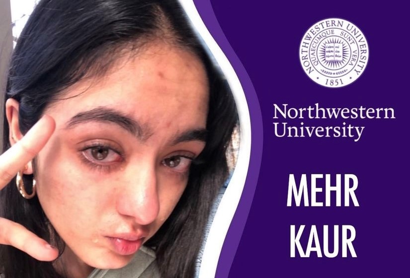 @mcleanrejections2022 posed a photo of senior Mehr Kaur, who was rejected from Northwestern University.
