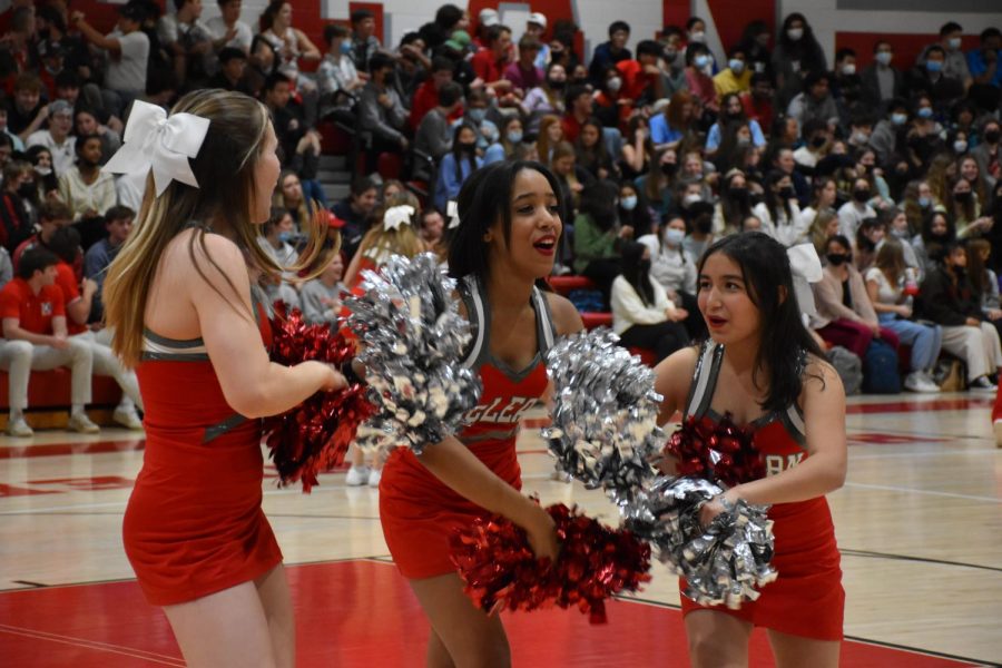 Cheerleaders hype the crowd during halftime.