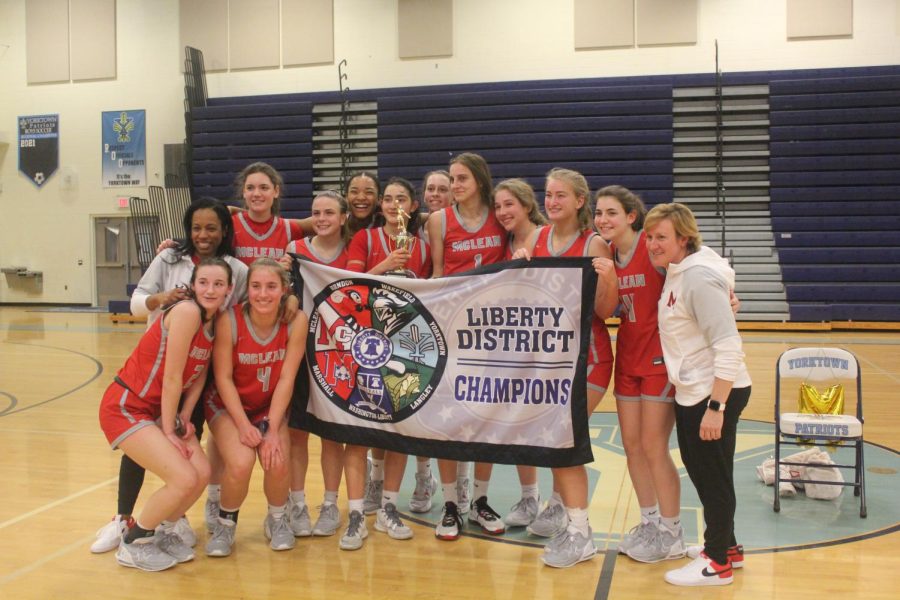 The Highlanders pose with the championship banner after a big win over Langley.