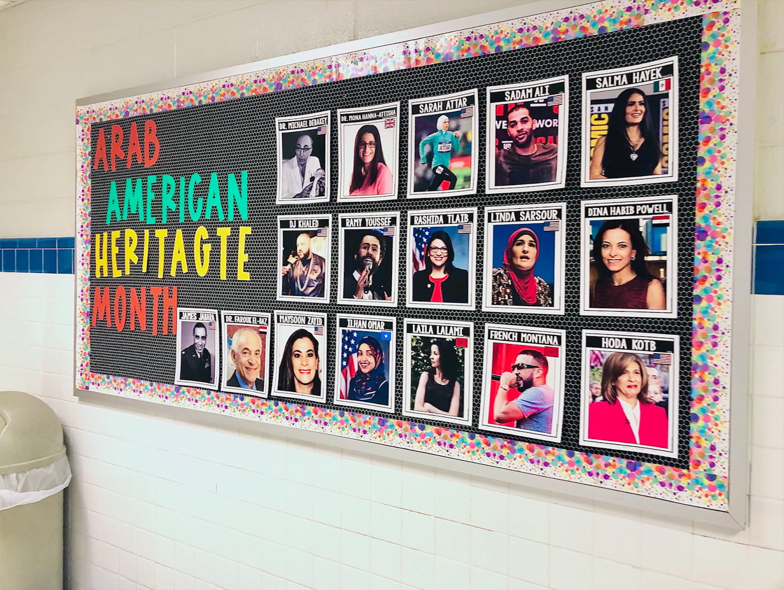An Arab American Heritage Month display set up in the Blue hall in advance of April.