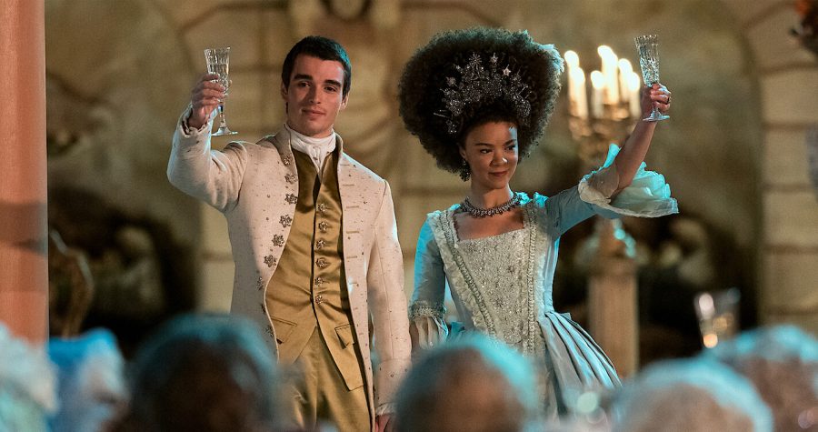 King+and+Queen+-+Young+King+George+III+and+Queen+Charlotte+are+seen+toasting+at+a+celebratory+ball+in+Bridgertons+prequel+Queen+Charlotte.