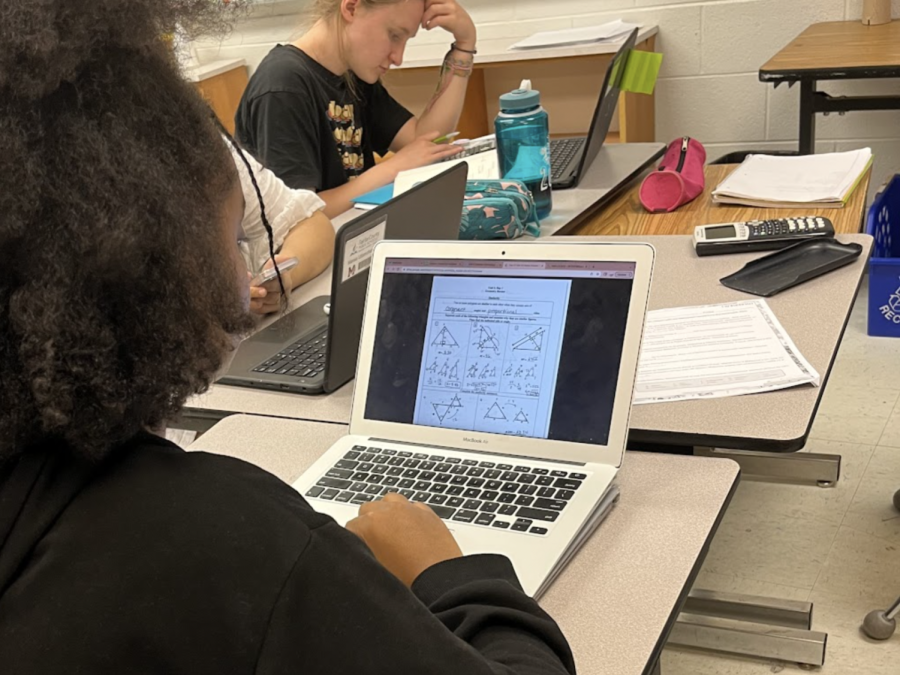 Sophomore Precalculus with Trigonometry student Soyam Ammanuel studies for her math final. Ammanuel took the Honors version of the course during the 2022-23 school year. 