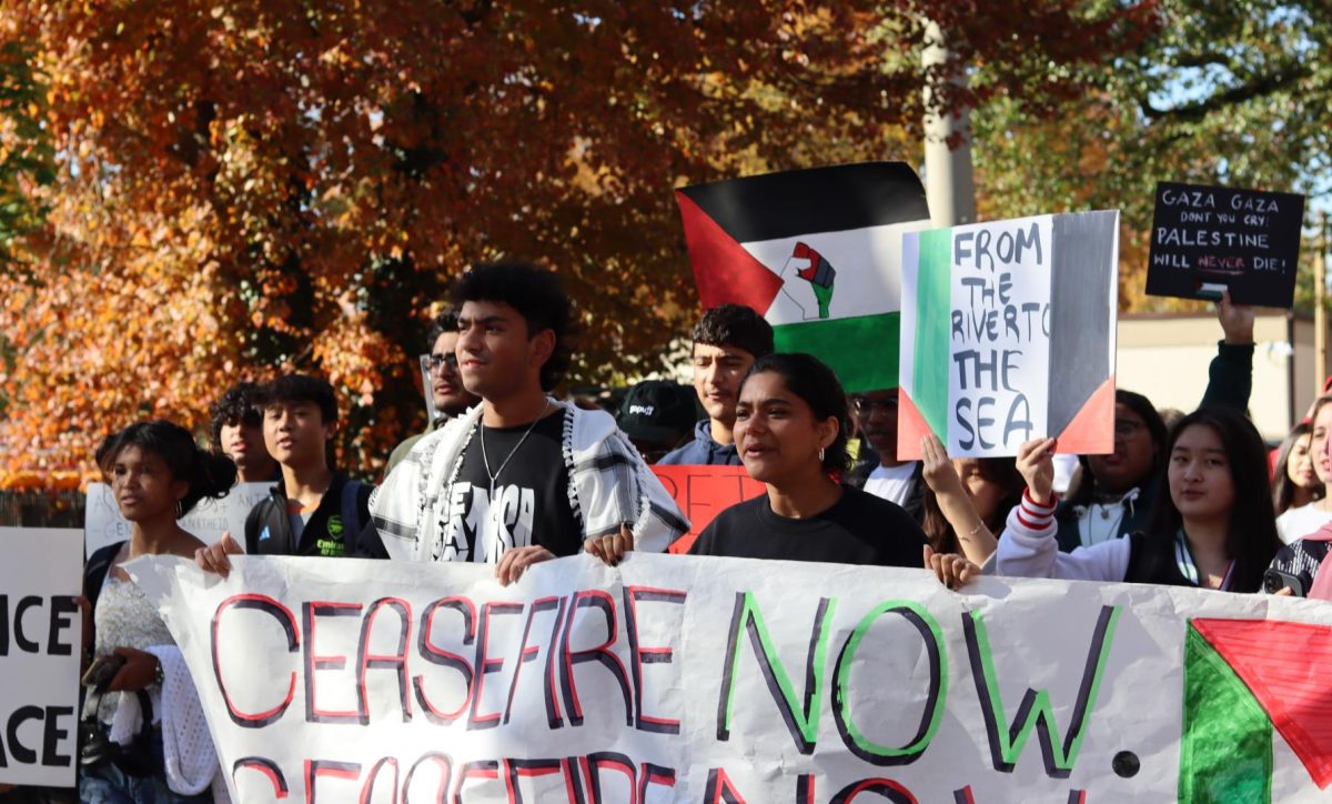Students protest in October 2023 walkout after the initial escalation of the Israel-Hamas conflict.