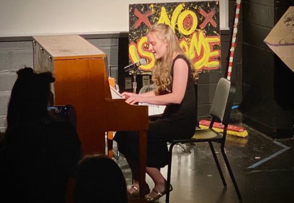 Shanks performs a musical piece at one of TheatreMcLean’s “No Shames,” an event held every month to encourage students to step out of their comfort zone and showcase an artistic piece to their peers.