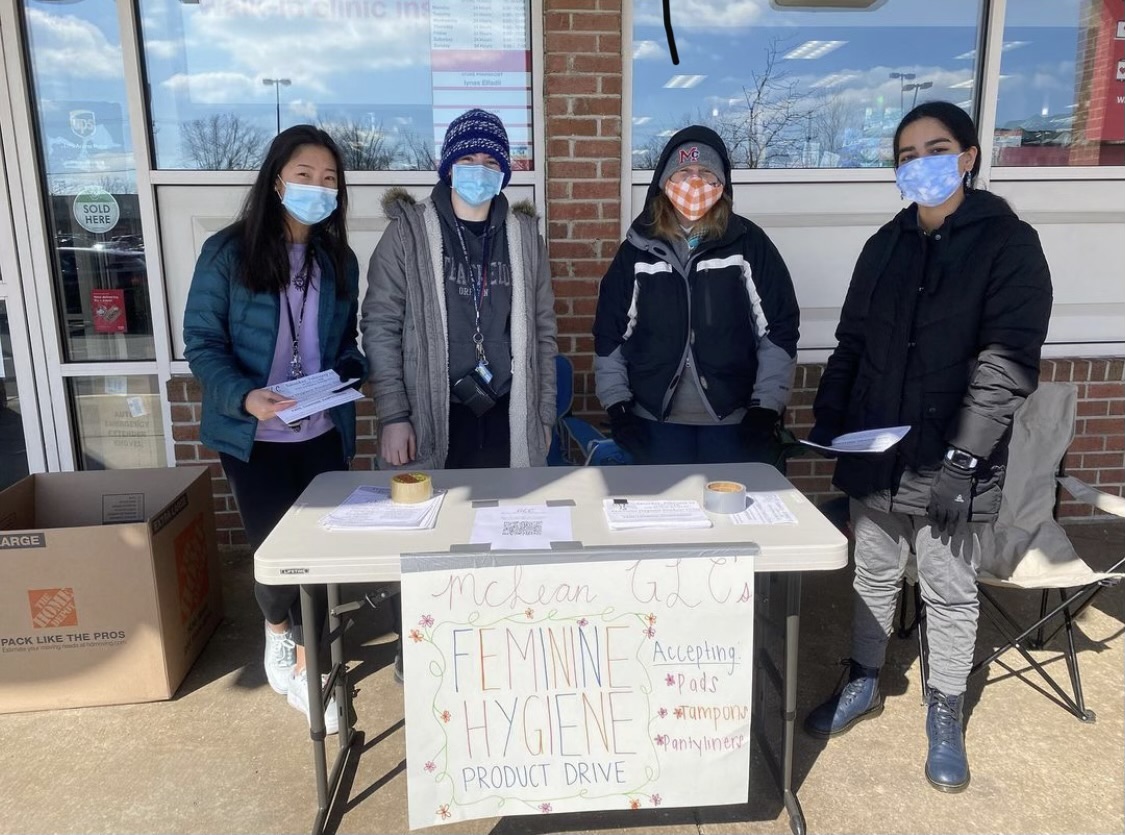 GLC members from previous years gather outside the CVS in McLean to gather donated menstrual products. At this event, the members are able to pass out flyers and answer questions for community members.