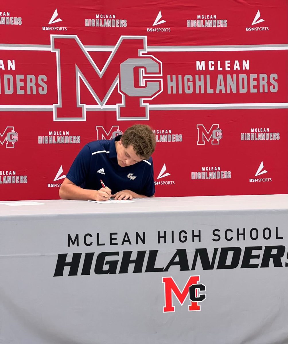 Aidan Carey signs his official National Letter of Intent to play baseball at GW University this fall. McLean hosted an unofficial signing day on Nov. 11, 2023.