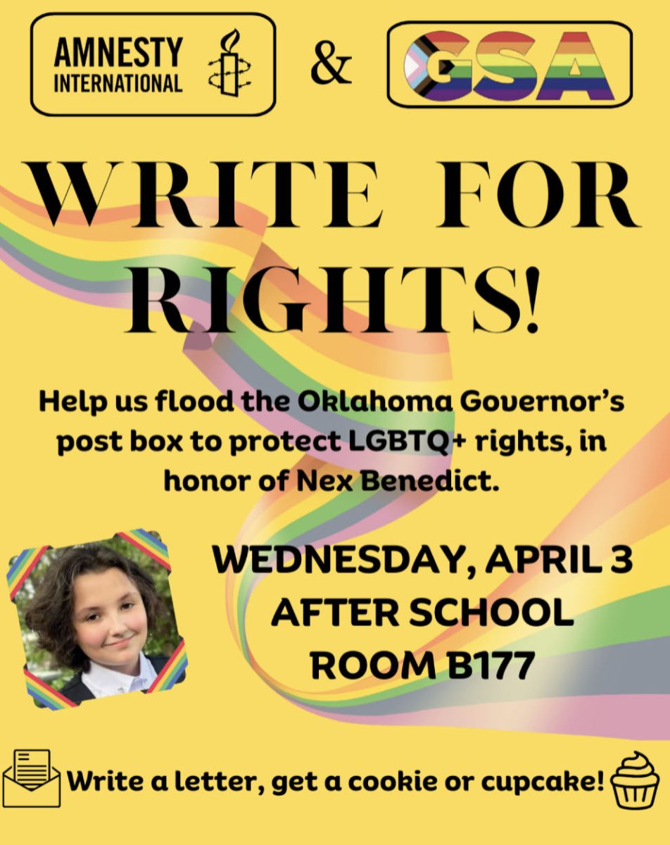 McLeans Amnesty International and Gender Sexuality Alliance will meet after school on April 3 to honor Nex Benedict and promote a future of compassion through a letter writing event.