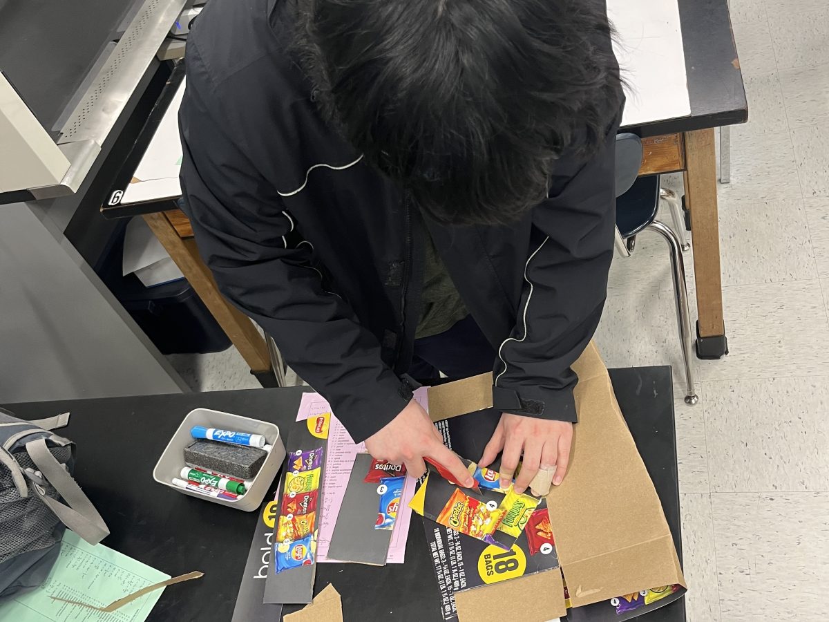 Senior club leader Jack Chen develops a prototype for homemade eclipse glasses. These glasses will allow students to observe the eclipse safely during the Astronomy Clubs observation event.