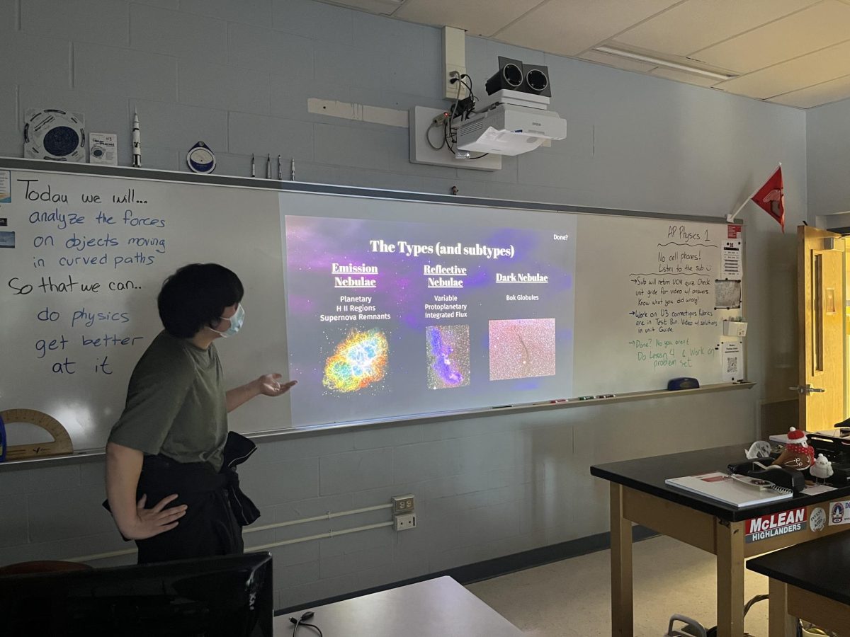 Senior club leader Jack Chen describes different types of Nebulae at an Astronomy Club meeting. Throughout the year, club meetings have consisted of either working on projects or learning about astronomy with presentations made by club leaders. 