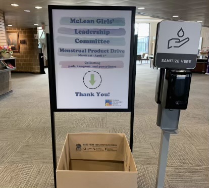 A donation box for menstrual products from this school year located at one of the community centers in McLean. The menstrual product drive is one of the many events that the GLC plans to bring back next year.